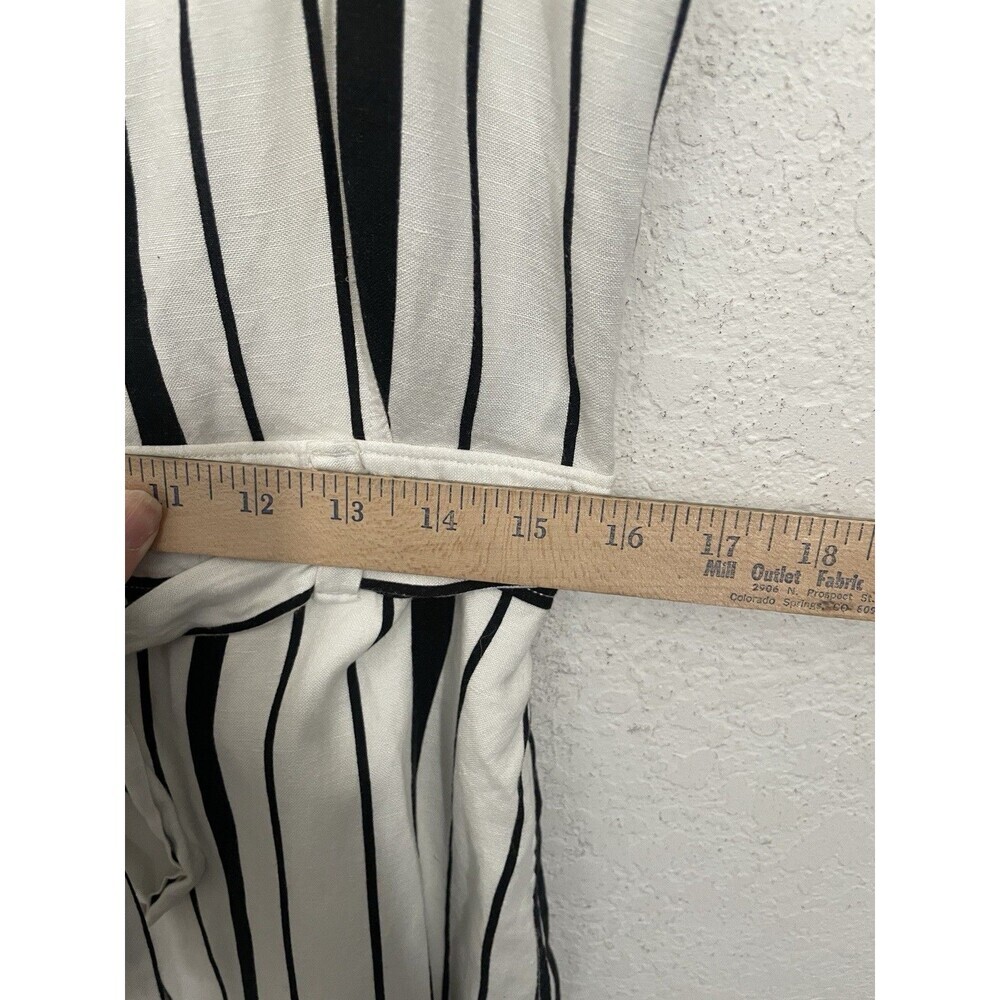 LOFT Women’s Size 6 Black Striped Jumpsuit Linen Blend Belted Button Front Chic - Picture 6 of 9
